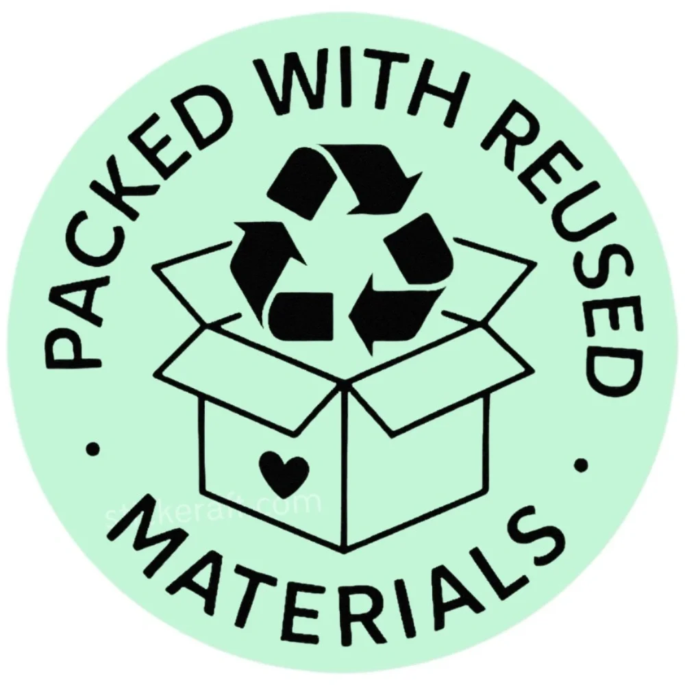 Packed With Reused Materials Stickers – 2" for Eco-Friendly Shipping – 100 PCS - Picture 2 of 15